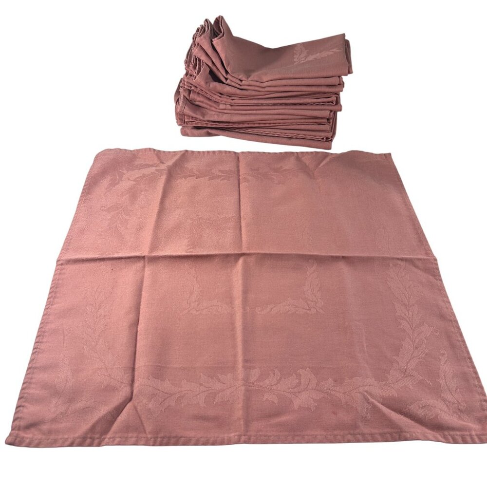 Vintage Lot 17 Pink Table Napkins Damask Cotton Cloth Leaf Pattern 18.5"
